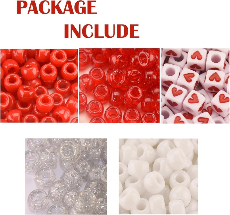 FINEWEN Valentine's Day Pony Beads(1200pcs) for Jewelry Making Bracelets Crafts,Red White Pony Beads for DIY,Hair, Necklace Bracelets Earrings (Mix Red) - Image 4